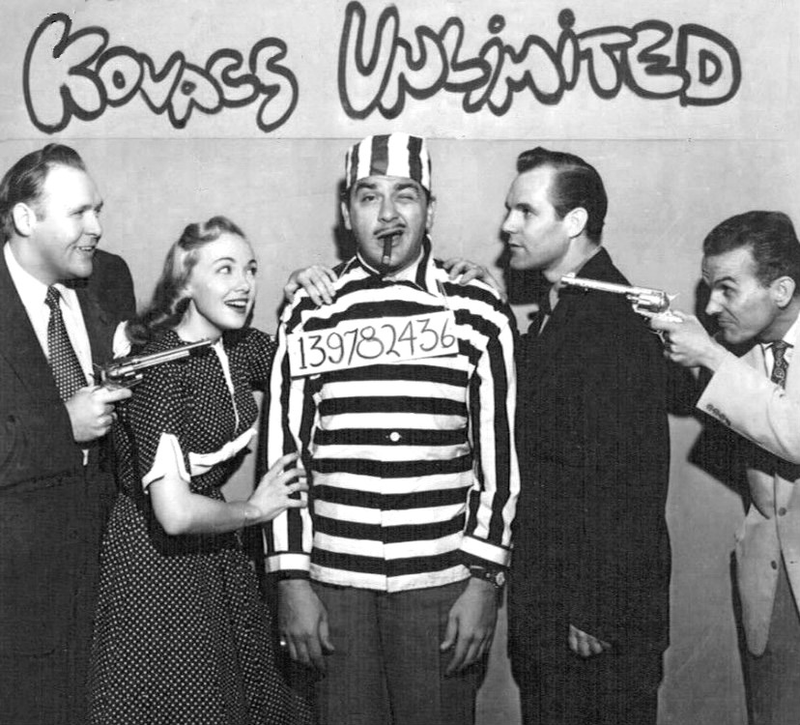 The cast of Kovacs Unlimited, a CBS daytime show. When it was canceled, Kovacs moved his show to late-night for DuMont, then primetime for NBC, then continued on with monthly specials for ABC. Unlimited had moved to CBS after being canceled by a local NBC affiliate to make way for The Today Show.